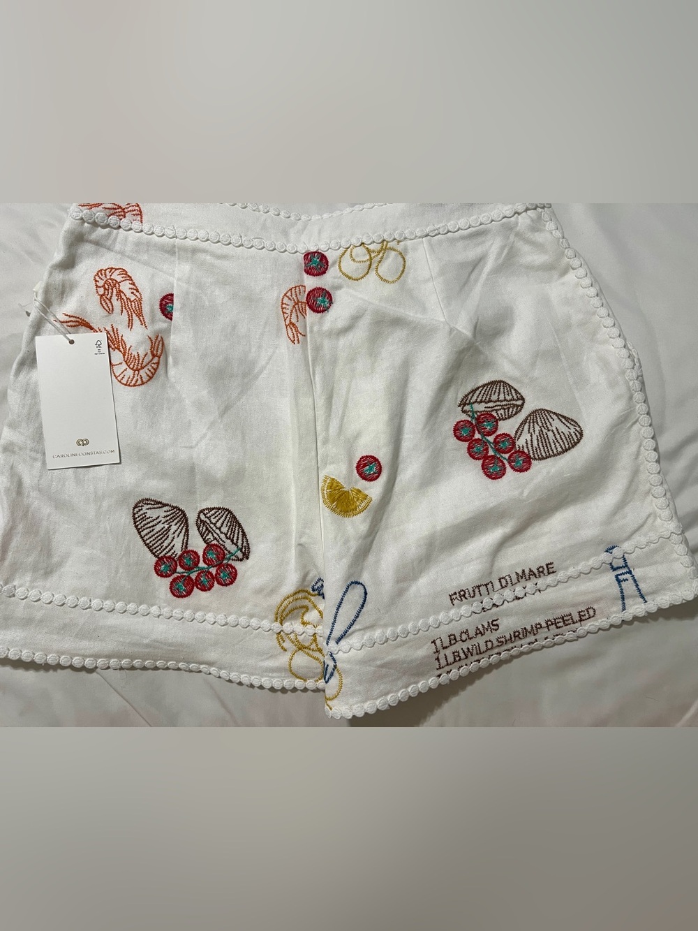 NWT Caroline Constas Embroidered Recipe Shorts White Frutti Di Mare Sz 6